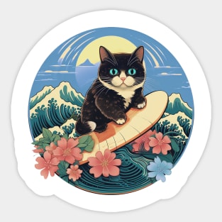 Tuxedo Surf Kitty Sticker
